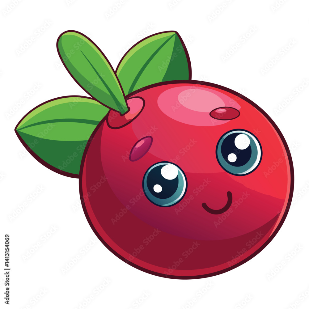 Obraz premium Cute cartoon berry with leaves