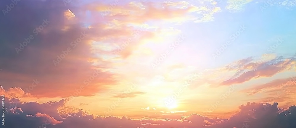 Ethereal Sky Radiance. Rainbow-like beams merging with clouds evoke celestial wonder. Applications: spiritual content, festival posters, or digital art. Ethereal Sky Radiance. Rainbow-like beams merging with clouds evoke celestial wonder. Applications: spiritual content, festival posters, or digital art.