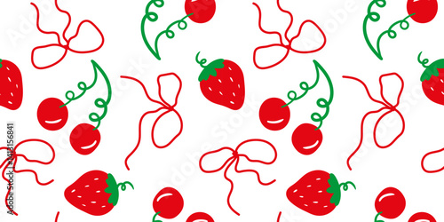 minimalist bows berries pattern seamless vector design simple strawberry cherry elements white background for web design wallpaper textile