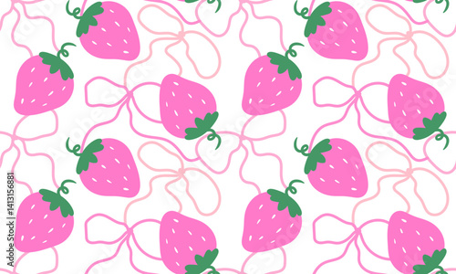 Wallpaper Mural artistic bows strawberry pattern seamless vector minimalist design line art pink berries white background for web design paper wallpaper textile Torontodigital.ca