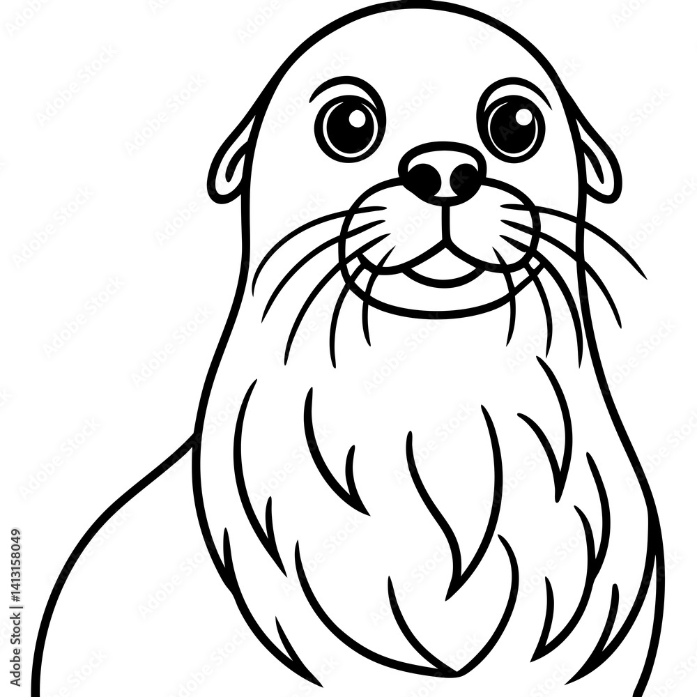 Minimal Bearded Seal Vector Illustration on White Background Minimal Bearded Seal Vector Illustration on White Background