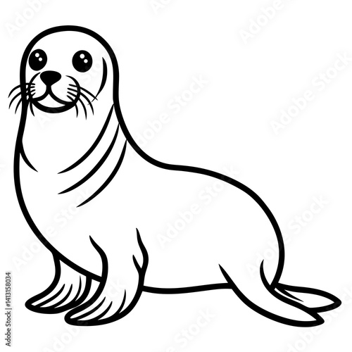 Minimal Bearded Seal Vector Illustration on White Background