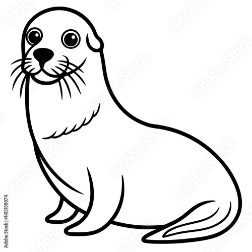 Minimal Bearded Seal Vector Illustration on White Background