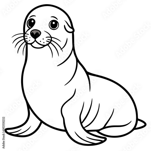 Minimal Bearded Seal Vector Illustration on White Background
