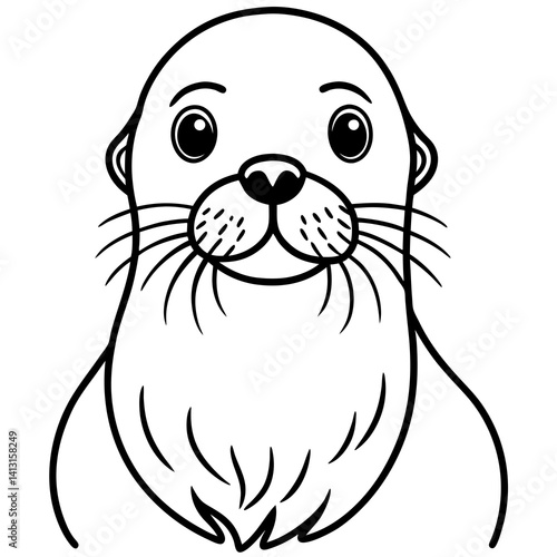 Minimal Bearded Seal Vector Illustration on White Background