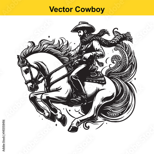 A cowboy baking horse	