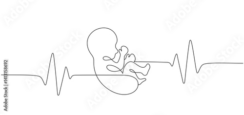 baby foetus line art vector illustration. childrens's day elements celebration