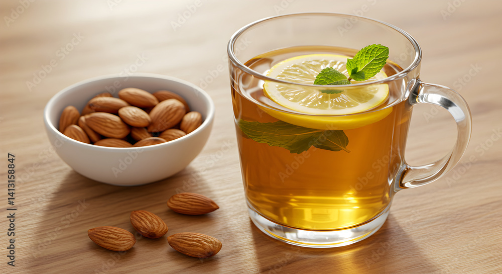 Aromatic Wellness Tea Infusion With Lemon And Almonds For Healthy Lifestyle Aromatic Wellness Tea Infusion With Lemon And Almonds For Healthy Lifestyle