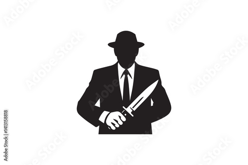 A killer holding a knife vector silhouette isolated in white background