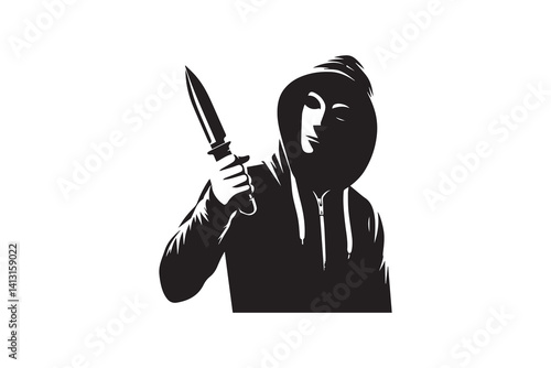 A killer holding a knife vector silhouette isolated in white background