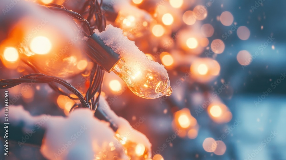Warm Winter Lights with Snowy Background during Cold Festive Season