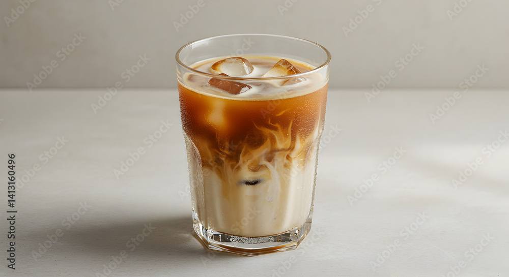 Invigorating Iced Coffee Creation Refreshing Beverage on Bright Table Surface Invigorating Iced Coffee Creation Refreshing Beverage on Bright Table Surface