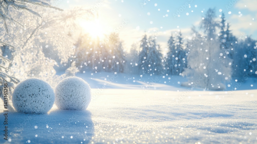 Winter Wonderland Scene with Snowy Landscape and Sunlight Glimmering