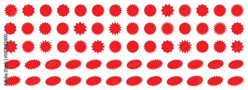 Sale sticker, price tag. Red starburst sticker set. Starburst sale price stickers and labels. Special offer price tag. Set of price stickers, sale or discount stickers. Blank sale stickers
