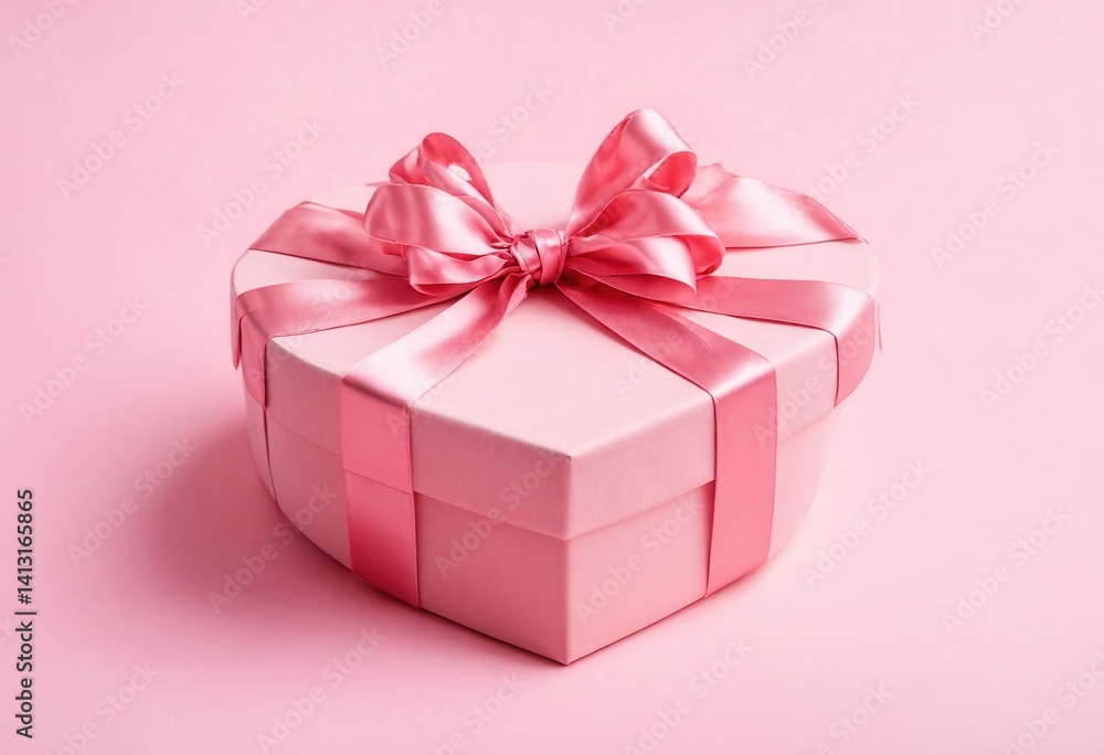 Fototapeta premium Pink Heart-Shaped Gift Box with Ribbon