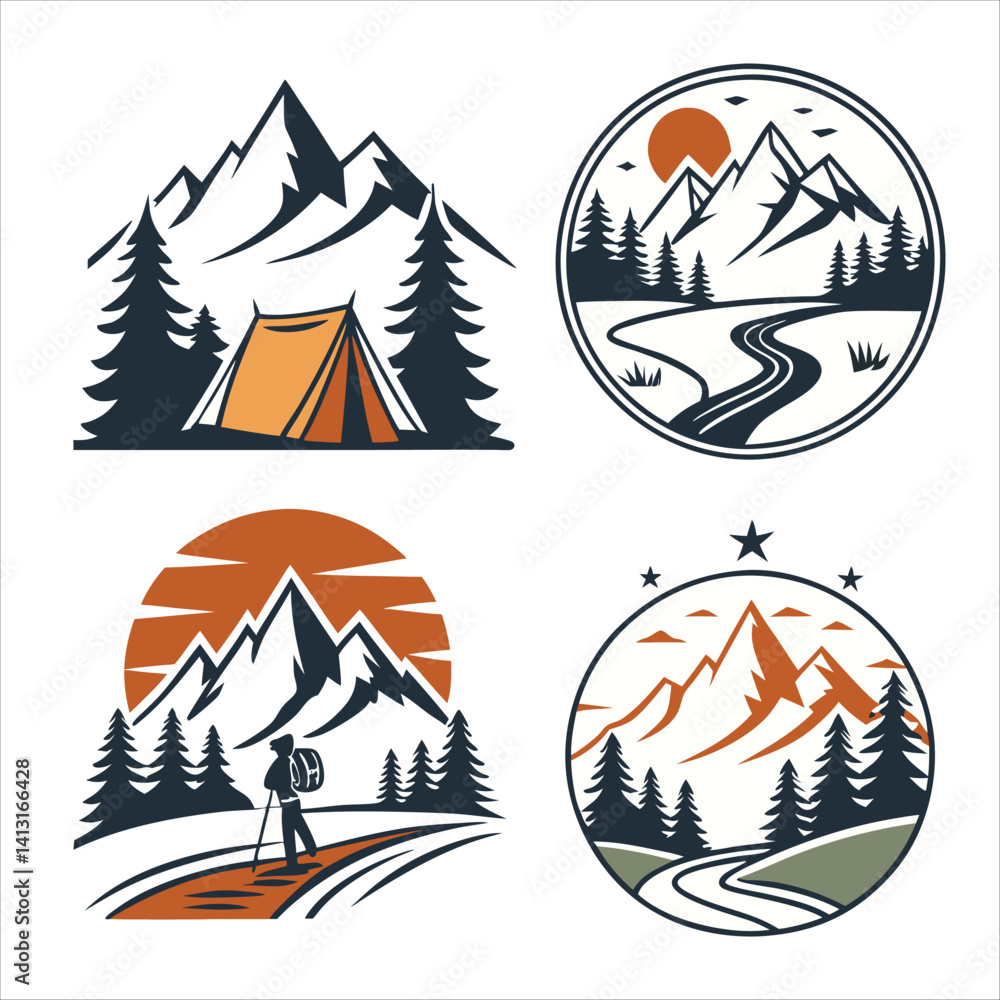 set of mountain icons set of mountain icons