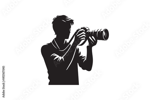 A camera man capturing photo vector silhouette isolated in white background