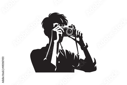 A camera man capturing photo vector silhouette isolated in white background