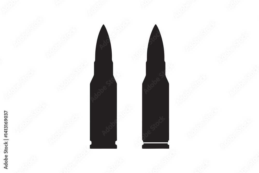 Bullet vector silhouette isolated in white background Bullet vector silhouette isolated in white background