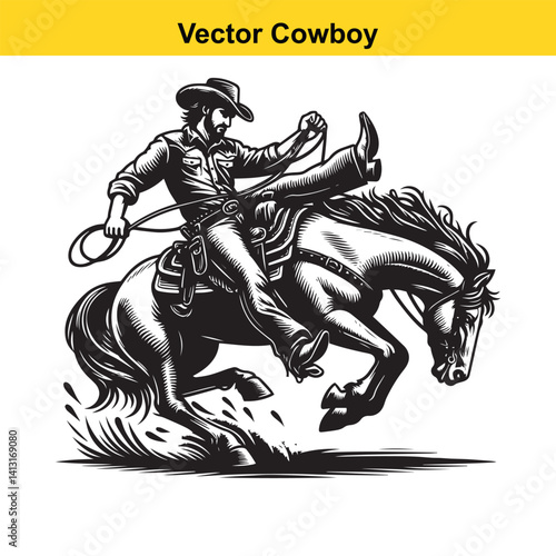 A cowboy baking horse	