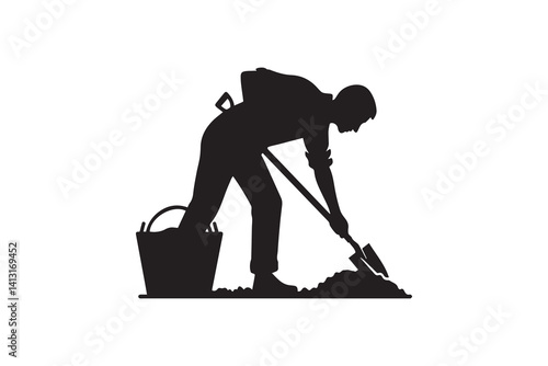 A man digging vector silhouette isolated in white background