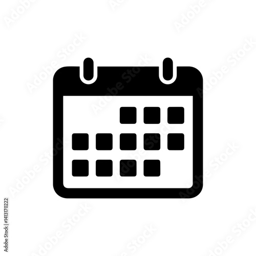 Simple Black Calendar Date Icon with Month Grid