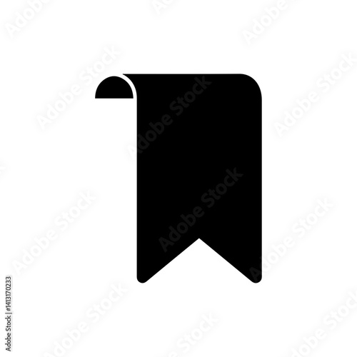 Black Bookmark Icon with Ribbon Shape and Pointed Bottom