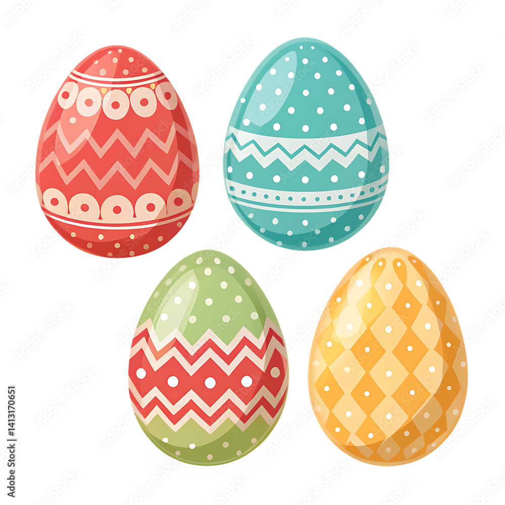 Modern Flat Style Easter Eggs in Vibrant Colors with Geometric Patterns and Minimalist Festive Design Modern Flat Style Easter Eggs in Vibrant Colors with Geometric Patterns and Minimalist Festive Design