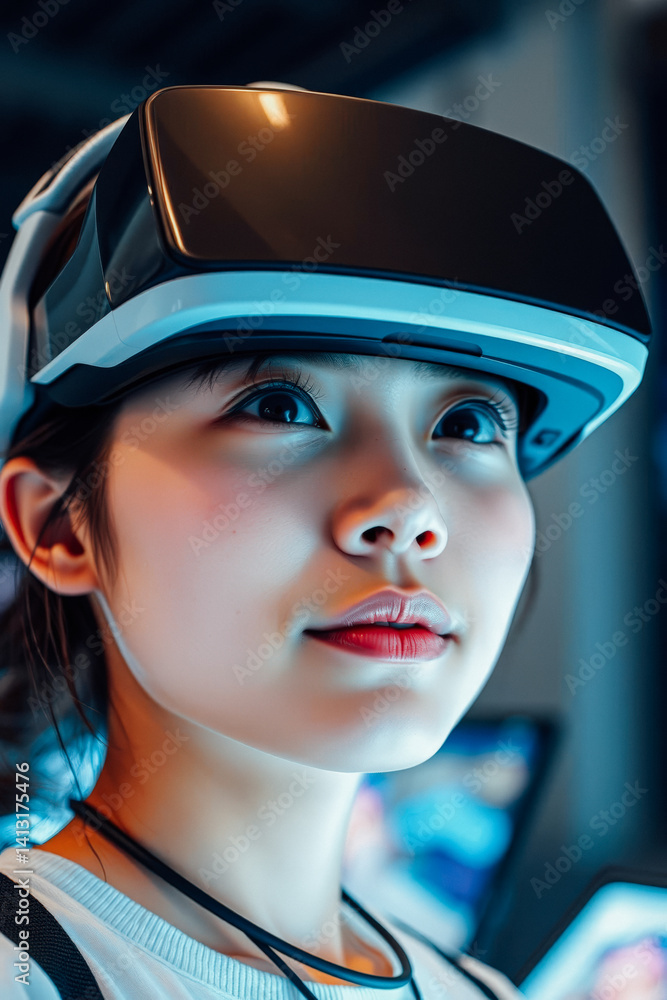 Young Woman Experiencing Virtual Reality