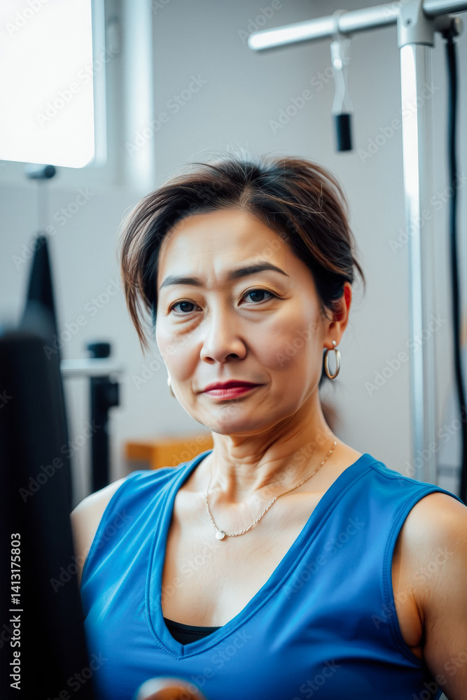 Focused Woman in Gym During Exercise