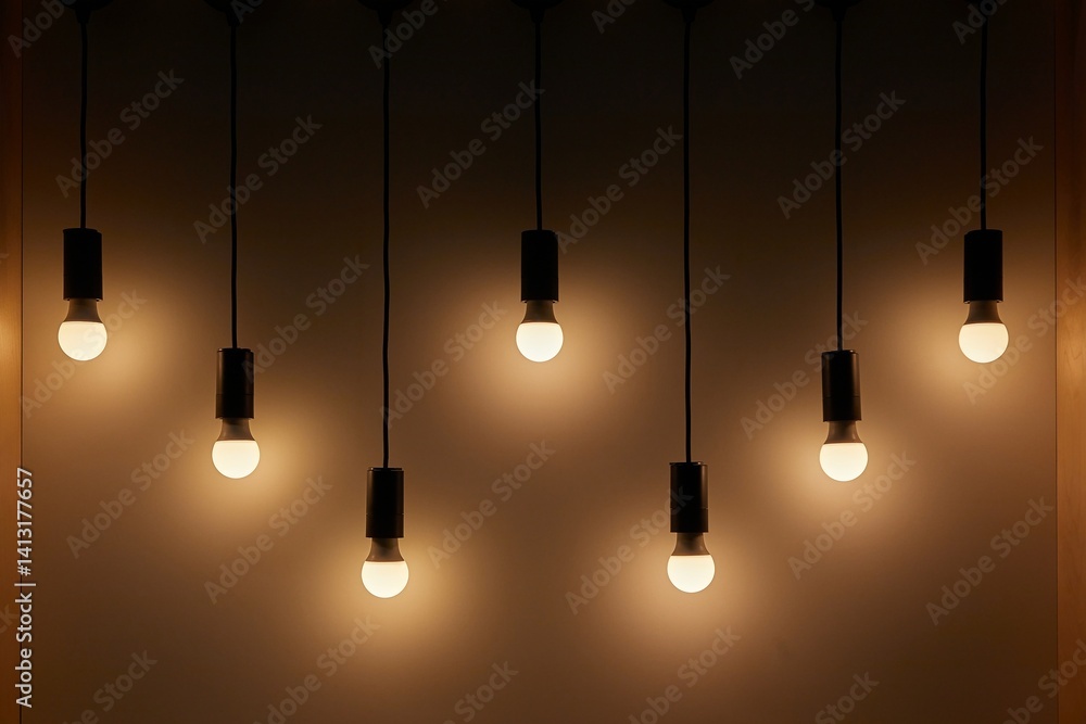 Lightbulbs hanging on wires, soft decoration lighting