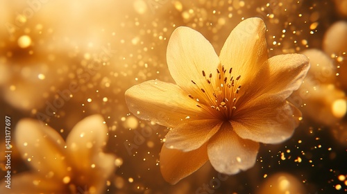 Golden flowers blooming in a magical sparkling background