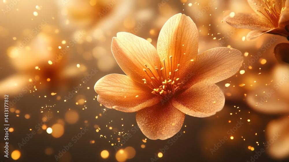 Golden flowers blooming with elegance and glitter Golden flowers blooming with elegance and glitter