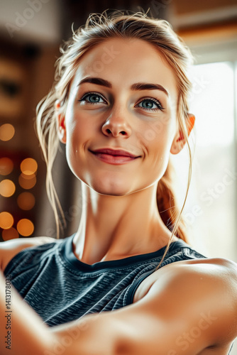 Smiling Woman in Activewear Close-Up Portrait