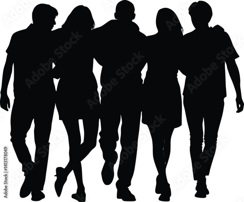 Silhouette of Friends walking arm in arm
