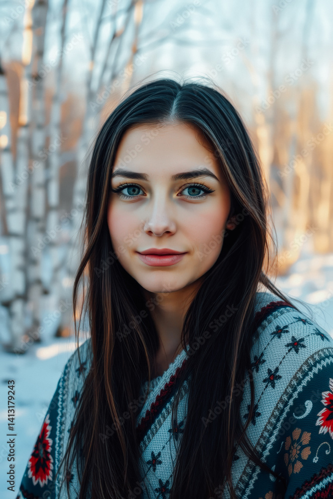 Winter Portrait of a Young Woman in a Festive Sweater