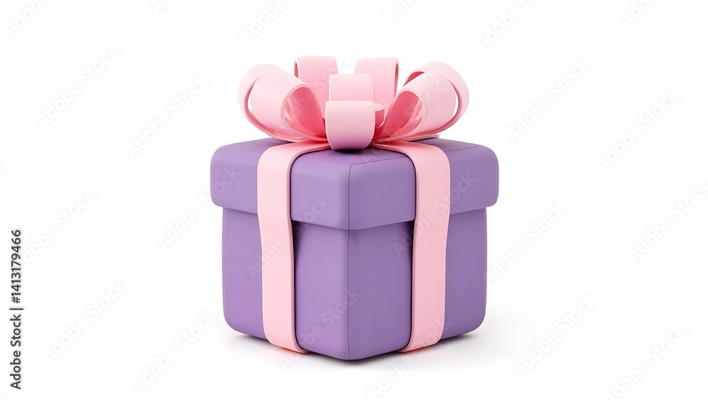 Fototapeta premium Purple gift box with pink ribbon present for birthday celebration surprise and special occasion gift idea