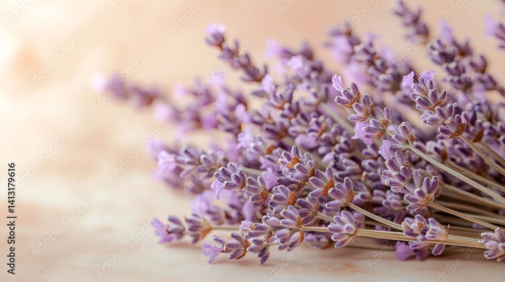 Bunch of lavender flowers lying on a wooden table