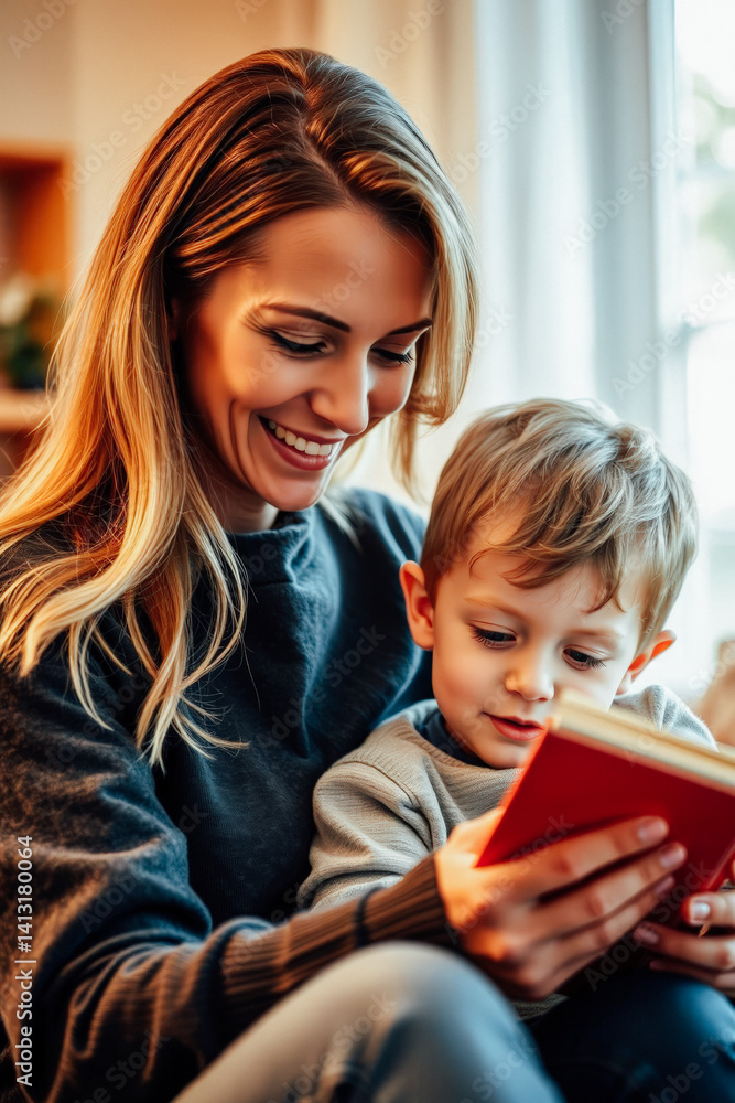 Mother and Son Enjoying Quality Time Reading