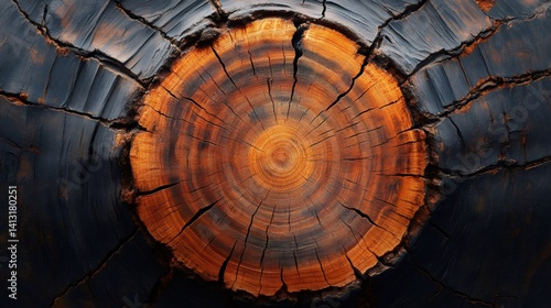 Obraz na płótnie Close up of tree trunk showing growth rings and cracks w salonie