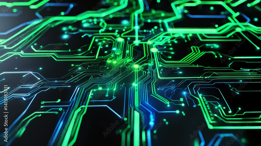 Blue circuit board background with digital technology and electronic chip pattern Blue circuit board background with digital technology and electronic chip pattern