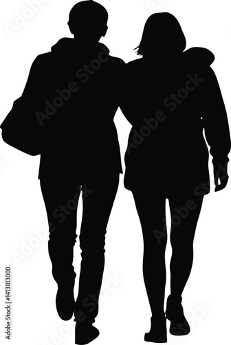 silhouette of a couple walking , Silhouette of Friends walking arm in arm
