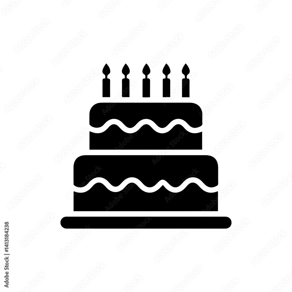 Minimal Birthday Cake with Three Layers and Candles Icon Minimal Birthday Cake with Three Layers and Candles Icon