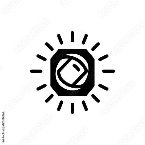 Strobe Light Beam with Arcs Icon, Black Filled Design