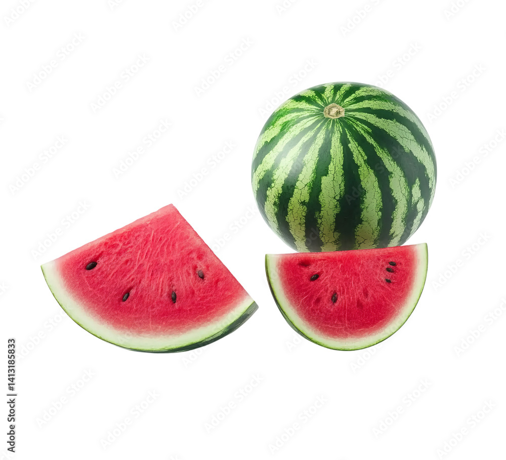 Watermelon, whole and sliced, isolated on Png Format and Transparent Background Watermelon, whole and sliced, isolated on Png Format and Transparent Background