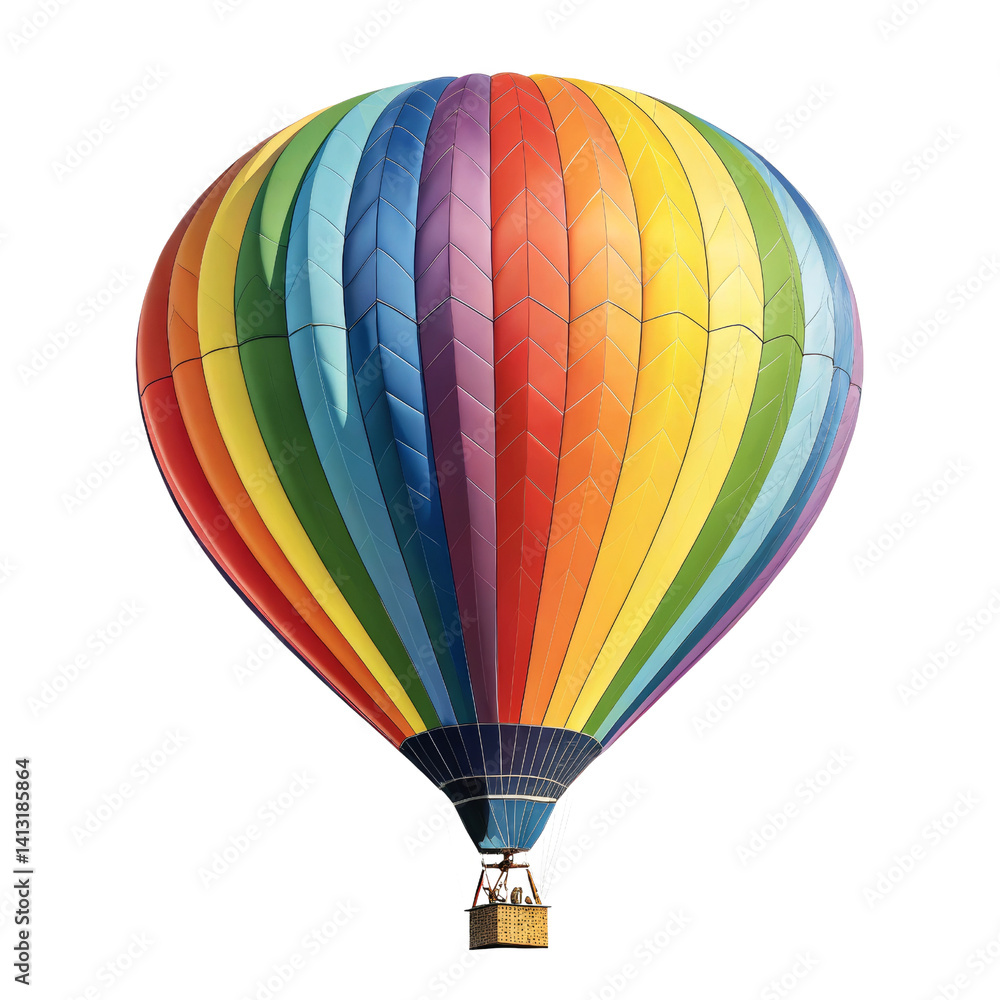 Fototapeta premium Rainbow Hot Air Balloon Illustration Isolated on White Background, Adventure, Travel, Flight, Hot air balloon, balloon, illustration