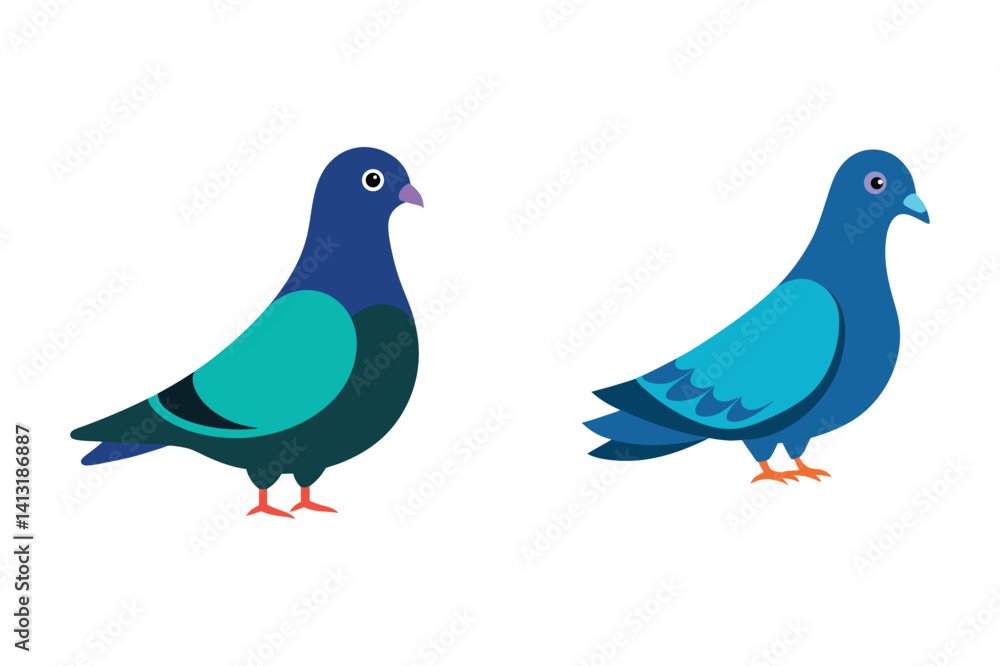 Two gray pigeons, birds with feathers and wings, isolated on a white background Two gray pigeons, birds with feathers and wings, isolated on a white background