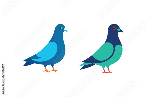 two pigeons, Two blue birds, likely a loving couple of pigeons, are isolated on a white background