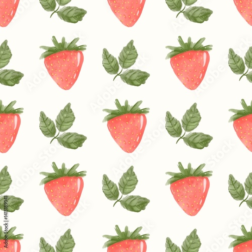 Seamless pattern strawberry, botanical, garden Watercolor style. Baby shower. Baby, newborn, kids, children background, Textile, fabric, paper, clothes, greeting card design