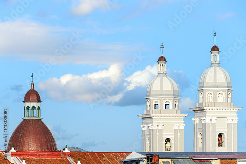 Steeple of the colonial architecture in the cathedral building, Santiago de Cuba, Cuba